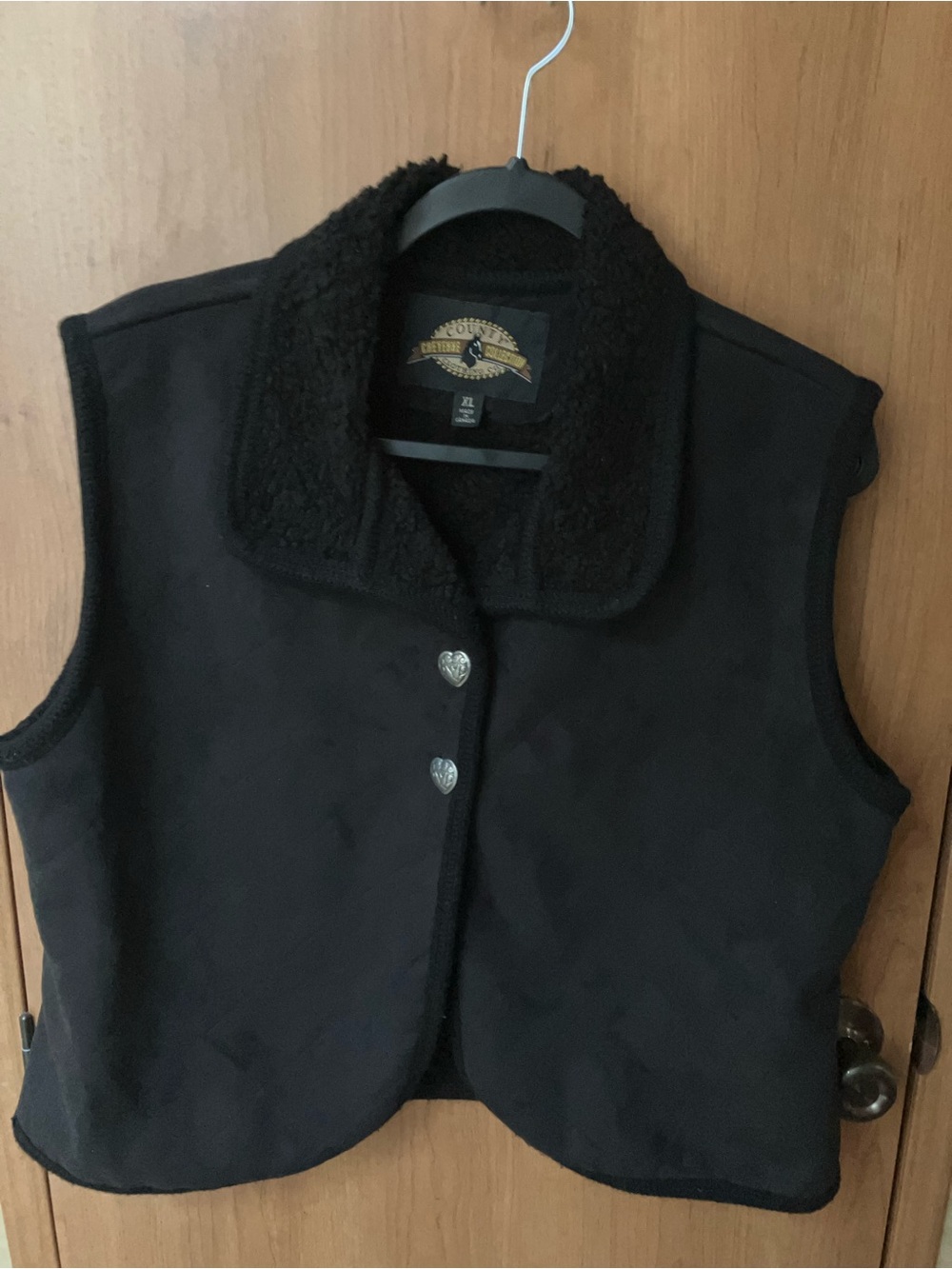 Vintage County Cheyenne Collection Black Lined Western Vest Shearling Style XL